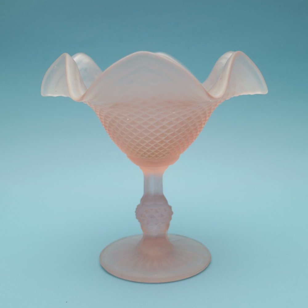 Vintage Satin Pink Frosted Candy Dish Compote, Gifts for Her, Wedding Decor